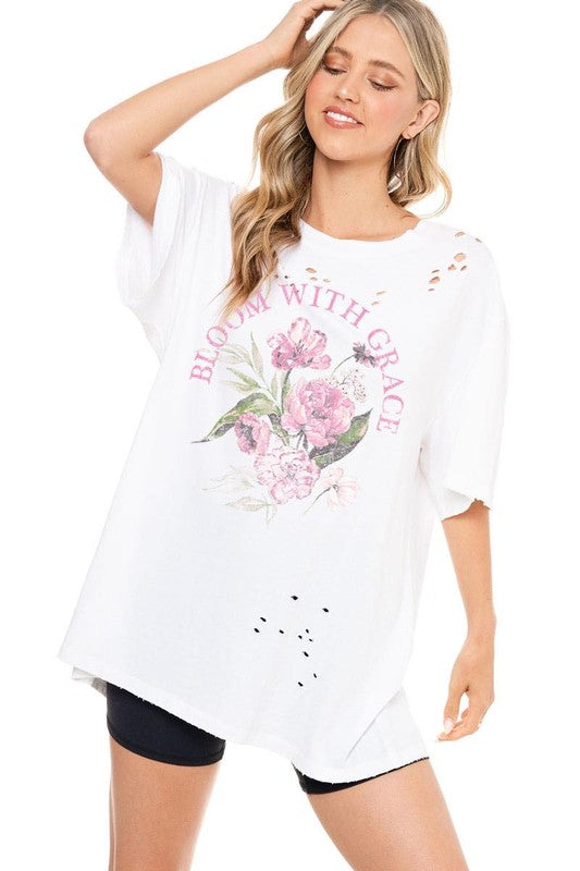 Bloom with Grace Distressed Floral Graphic Tee