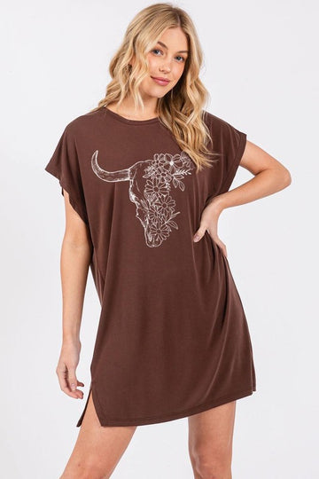 Floral Longhorn Western Oversized Tunic Tee