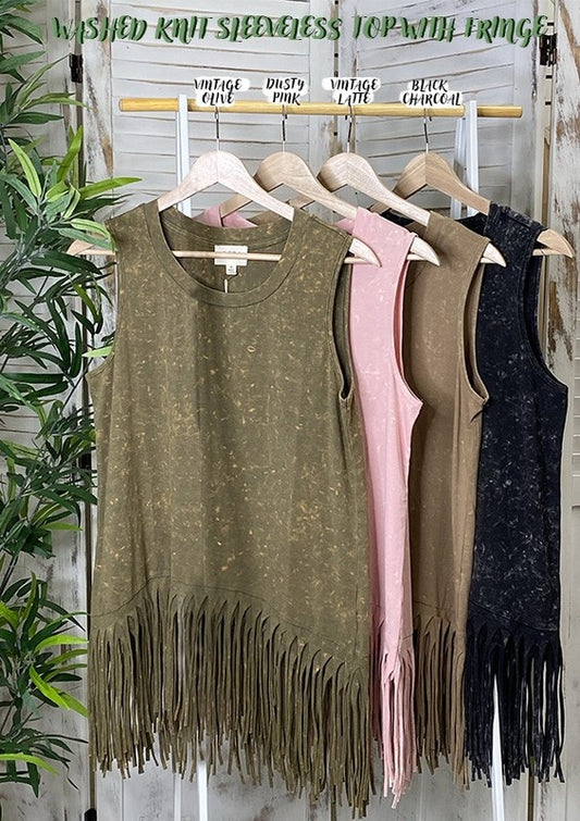 Washed Fringe Tank Top