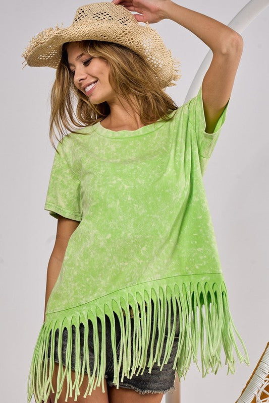 Washed Fringe Hem Tee